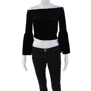 Robertson + Rodeo Off The Shoulder Velvet Cropped Bell Sleeve Top Black Size XS